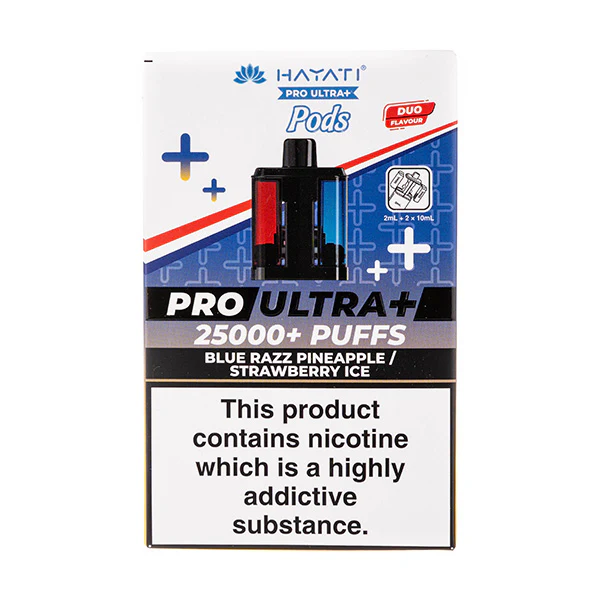 Blue Razz Pineapple/Strawberry Ice Pro Ultra Plus 25k Prefilled Pod + Refill by Hayati