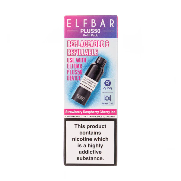 Strawberry Raspberry Cherry Ice Plus 50 Prefilled Pod + Refill by Elf Bar